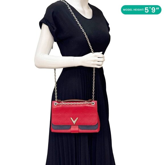 Louis Vuitton Very Chain Cuir Plume Ecume Leather Shoulder Bag Red - Picture 2 of 13